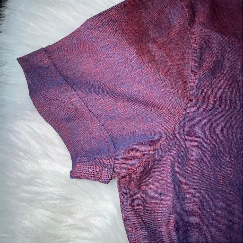Perry Ellis Men's Untucked‎ Short Sleeve Linen Button-Up Shirt Large Office